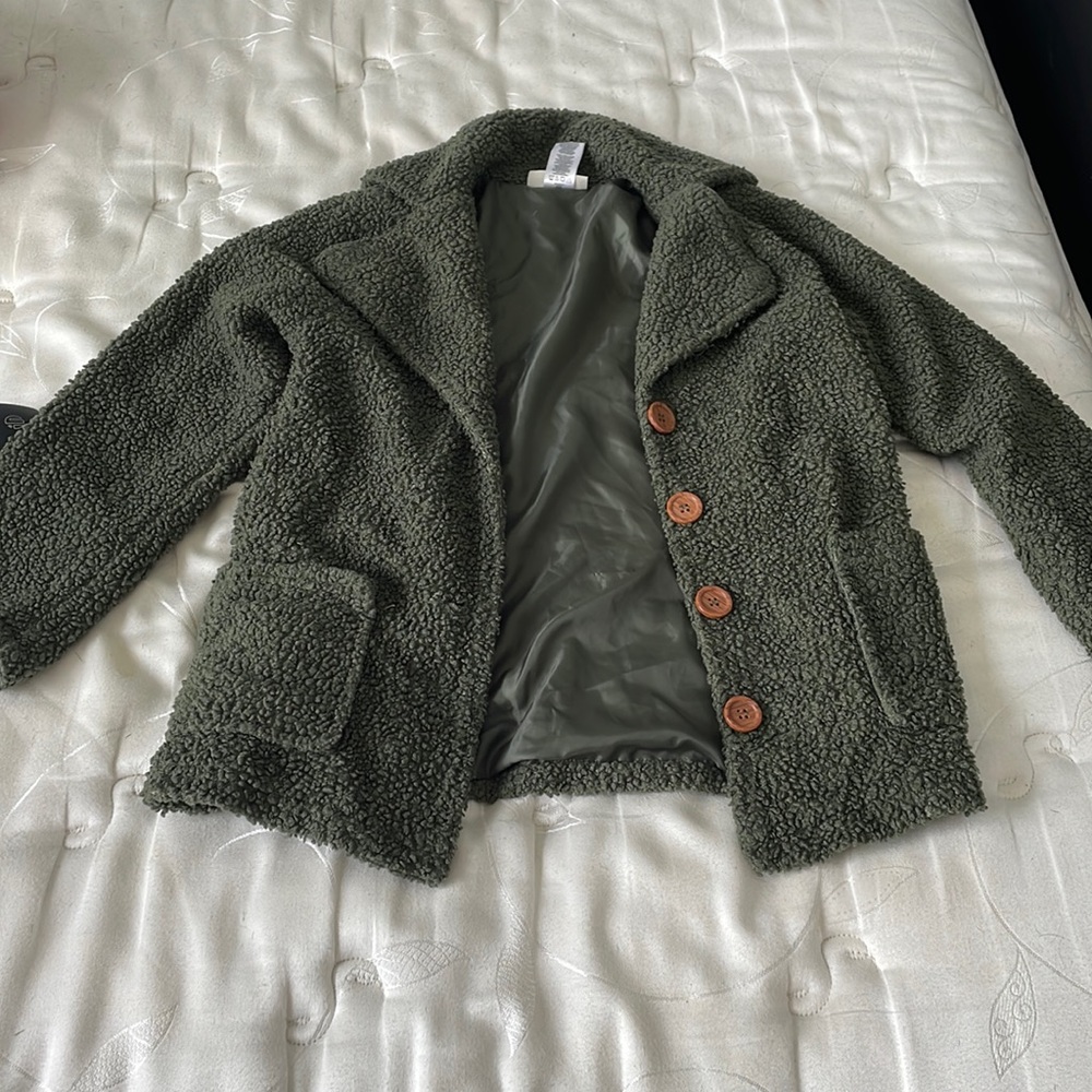 Satin Flowers green teddy bear style jacket